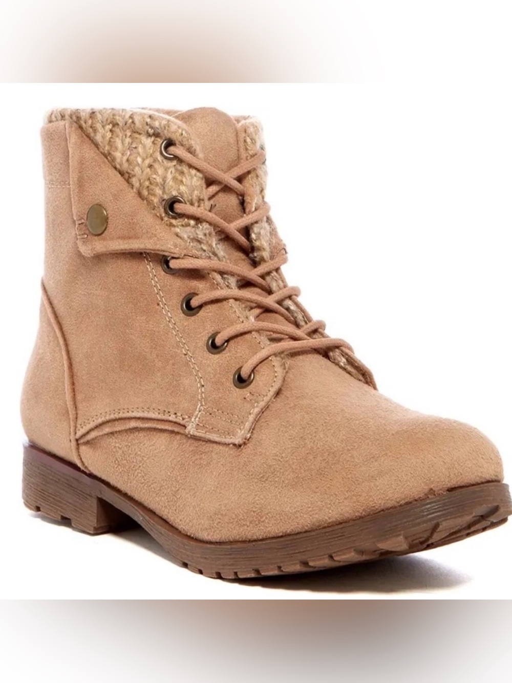 Rock & Candy Tan Lace-Up Faux Suede Ankle Boots